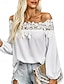 voordelige Kant Tops-Dames Witte Elegante Kant Tops Eyelet Sexy Blouse Casual Effen Kleur Regular Tops Lange Mouw Off Shoulder Kant Rugloos Patchwork Regular Fit Dagelijks Romantische Petite Tops Zomer Vakantie Kleding