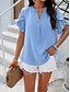 abordables Tops de Trabajo para Mujeres-Mujer Camisa Blusa Color sólido Básico Casual Manga Corta Cuello con muescas. Tops regulares Diario Volante Rosa Azul Piscina Caqui Verano