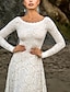 cheap Wedding Dresses-Wedding Dresses A-Line Boat Neck Long Sleeve Court Train Lace Bridal Gowns With Ruched Solid Color 2024