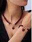 economico Collana da donna-collana e bracciale di perle rosse da donna con ciondolo a cuore, chiusura color oro, gioielli eleganti per regalo di San Valentino, matrimoni e occasioni speciali