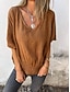 preiswerte Luxushemden-Damenbluse aus 100 % Baumwolle, gerafft, einfarbig, Basic, lässig, Kurzarm, V-Ausschnitt, normales Oberteil, Alltags-Top, weiß, braun, beige, Sommer, Frühling
