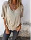 preiswerte Luxushemden-Damenbluse aus 100 % Baumwolle, gerafft, einfarbig, Basic, lässig, Kurzarm, V-Ausschnitt, normales Oberteil, Alltags-Top, weiß, braun, beige, Sommer, Frühling