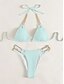billige Bikinisæt-Dame Badetøj Bikini 2 stk Fræk badedragt Åben ryg Tynd Ferie Strand Tøj Helfarve Halterhals Uden ærmer Badedragter