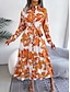 preiswerte Kleider für die Ferien-Damen Maxidress blusenkleid Casual kleid A Linie Kleid Stilvoll Brautkleider schlicht Urlaub Täglich Regular Fit Blumen Langarm Hemdkragen Blau Orange Frühling Herbst