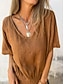 preiswerte Luxushemden-Damenbluse aus 100 % Baumwolle, gerafft, einfarbig, Basic, lässig, Kurzarm, V-Ausschnitt, normales Oberteil, Alltags-Top, weiß, braun, beige, Sommer, Frühling