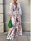 baratos Vestidos Estilo Boho-Mulheres Vestido Longo Vestido casual Vestido A Line Vestido Boho Vintage Casual Férias Diário Normal Geométrica Manga Longa Decote V Branco Primavera Outono
