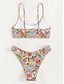 tanie Zestawy bikini-Damskie Stroje kąpielowe Bikini 2 szt Bezczelny Kostium kąpielowy Odkryte plecy Szczupła Urlop Stroje plażowe Kwiaty Okrągły dekolt Bez rękawów Kostiumy kąpielowe