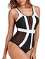 billiga One-piece-baddräkter-Dam Badkläder En bit Monokini Baddräkt Nät Öppen rygg Magkontroll Hög midja Smal Semester Standkläder Färgblock U-hals Ärmlös Baddräkter