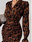 economico Vestiti aderenti-Per donna Mini abito Abito casual Aderente Moda Informale Da mare Giornaliero Standard Floreale Manica lunga A V Marrone Primavera Autunno