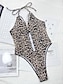 billiga One-piece-baddräkter-Dam Badkläder En bit Monokini Baddräkt Öppen rygg Magkontroll Hög midja Smal Semester Standkläder Leopard Halterneck Ärmlös Baddräkter