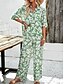 preiswerte Blusenanzüge für Damen-Damen Modisch Strassenmode Täglich Hemd Bluse Hose mit weitem Bein Halbe Ärmel Hemdkragen Blumen Kordelzug Bedruckt Casual Täglich Schwarz Grün Beige Frühling &amp; Herbst Regular Fit