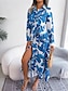 preiswerte Kleider für die Ferien-Damen Maxidress blusenkleid Casual kleid A Linie Kleid Stilvoll Brautkleider schlicht Urlaub Täglich Regular Fit Blumen Langarm Hemdkragen Blau Orange Frühling Herbst