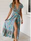 tanie Sukienki kwiatowe na co dzień-Damskie Sukienka maxi Codzienne sukienki Sukienka A line Sukienka Boho Bohema Zabytkowe Codzienny Urlop Codzienny Regularny Kwiaty Krótki rękaw W serek Czarny Czerwony Niebieski Wiosna Jesień