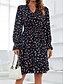 cheap Casual Floral Dresses-Women&#039;s Normal Midi Dress Chiffon Dress Elegant Vintage Daily Date Regular Fit Floral Graphic Long Sleeve V Neck Black Navy Blue Blue Spring Fall