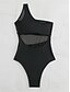 billiga One-piece-baddräkter-Dam Badkläder En bit Monokini Baddräkt Nät Öppen rygg Magkontroll Hög midja Smal Semester Standkläder Ensfärgat Asymmetrisk hals Ärmlös Baddräkter