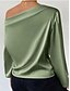 cheap Dressy Tops-Women&#039;s Elegant Dressy Satin Blouse Solid Color Basic Casual Long Sleeve Lantern Sleeve Asymmetrical Regular Tops Work Daily Holiday Ruched Patchwork White Green Beige Spring Fall