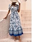 preiswerte Ausgefallene Kleider-Damen Normal Maxidress Boho Chic Kleider Boho-Kleid Böhmen Urlaub Strand Regular Fit Graphic Kurzarm V Ausschnitt Blau Sommer