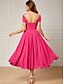 economico Abiti da cocktail-Abiti da Cocktail A-Line Matrimonio in Spiaggia Abito Elegante Formale Lunghezza Tea Senza Maniche Spalle Scoperte Matrimonio d&#039;Autunno Ospite di Matrimonio Chiffon Elasticizzato con Arricciature