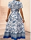 preiswerte Ausgefallene Kleider-Damen Normal Maxidress Boho Chic Kleider Boho-Kleid Böhmen Urlaub Strand Regular Fit Graphic Kurzarm V Ausschnitt Blau Sommer