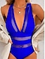 baratos Fatos de Banho 1 Peça-Mulheres Roupa de Banho Uma pedaço Monoquíni roupa de banho Com Transparência Frente Única Compressão abdominal Cintura Alta Delgado Férias Roupa de Praia Côr Sólida Decote V Sem Manga Fatos de banho