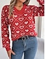 preiswerte Grafische Muster und Details-Damen Pullover Brautkleider schlicht Weich Herz Gerippt V Ausschnitt Strick Langarm Normale Oberteile Stricken Outdoor Täglich Wochenende Rosa Rote Herbst Winter