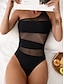 billiga One-piece-baddräkter-Dam Badkläder En bit Monokini Baddräkt Nät Öppen rygg Magkontroll Hög midja Smal Semester Standkläder Ensfärgat Asymmetrisk hals Ärmlös Baddräkter