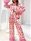abordables Vêtements de nuit-Femme Ensemble de pyjama Décontractées Confort Cœur Taille elastique Chemise Pantalon Intérieur Saint Valentin du quotidien manche longue Col de Chemise Rose Claire Eté Printemps Automne Ample