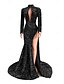 ieftine albastru-Rochie de Gala  Petrecere Mermaid  Trumpet Elegantă Performanța de Seară Rochie de Petrecere cu Tren lung Mâneci Lungi Gât Înalt African American cu Paiete
