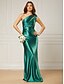 baratos AZUL-Vestido de Noite Sereia  Trompete Vestido Elegante Formal Comprimento Longo Sem Mangas Ombro Único Cetim com Ruching
