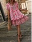 preiswerte Ausgefallene Kleider-Damen Minikleid Casual kleid Boho Chic Kleider Boho-Kleid Böhmen Ethnisch Brautkleider schlicht Urlaub Täglich Strand Lockere Passform Blumen Kurzarm V Ausschnitt Rote Grün Sommer Frühling