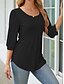 preiswerte Damen Einfache Oberteile-Damen Hemd Bluse Feste Farbe Basic Brautkleider schlicht 3/4 Ärmel Rundhalsausschnitt Normale Oberteile Täglich Rüschen Schwarz Weiß Rosa Sommer Frühling