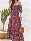 billige Uformelle blomsterkjoler-Dame Maxikjole Uformell kjole Boho elegante kjoler Boho-kjole Bohem søt stil Stilfull Feriereise Daglig Strand Løstsittende Grafisk Kortermet Løse skuldre Rød Blå Grønn Sommer Vår Høst