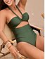 billiga One-piece-baddräkter-Dam Badkläder En bit 2 st Monokini Kjol Baddräkt Öppen rygg Magkontroll Hög midja Smal Semester Standkläder Blommig Halterneck Ärmlös Baddräkter
