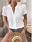 voordelige Kant Tops-Dames Overhemd Pointelle shirt Oogje top Blouse Geborduurd Effen Kleur Dagelijks Stijlvol Casual Korte mouw V-hals Normale tops Casual Dagelijks Werk Wit Zomer Lente