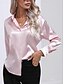 billige Dressy topper-Dame Skjorte Bluse Helfarge Forretning Moderne Fritid Langermet Skjortekrage Vanlige topper Arbeid Formell klær Knapper Rosa Grønn Beige Sommer Vår