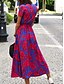 tanie Sukienki kwiatowe na co dzień-Damskie Sukienka maxi Codzienne sukienki Sukienki w stylu boho Bohema Śłodkie Elegancki Urlop Codzienny Plaża Luźna Graficzny Krótki rękaw W serek Niebieski Zielony Tęczowy Lato Wiosna Jesień