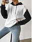 billiga Texturerade Huvtröjor &amp; Sweatshirts-Dam Texturerad tröja Pullover Hoodie Sweatshirt Färgblock Ledigt Långärmad Huva Vanliga toppar Gata Vardag Lappverk Svart Grå Vår Höst