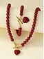 economico Collana da donna-collana e bracciale di perle rosse da donna con ciondolo a cuore, chiusura color oro, gioielli eleganti per regalo di San Valentino, matrimoni e occasioni speciali