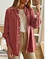 voordelige Overhemdjassen-Dames Overhemdjack Houd Warm Ademend Knop Zak Casual Effen Vakantie Straat Alledaagse kleding Uitgaan Enkele rij knopen Normaal Strijkijzer Normale pasvorm Lange mouw bovenkleding Rood Herfst Winter