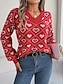 preiswerte Grafische Muster und Details-Damen Pullover Brautkleider schlicht Weich Herz Gerippt V Ausschnitt Strick Langarm Normale Oberteile Stricken Outdoor Täglich Wochenende Rosa Rote Herbst Winter