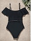 billiga One-piece-baddräkter-Dam Badkläder En bit Monokini Baddräkt Volang Nät Öppen rygg Magkontroll Hög midja Semester Standkläder Ensfärgat Över axeln Ärmlös Baddräkter