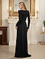 cheap Evening Dresses-Sheath / Column Evening Gown Elegant Dress Formal Wedding Guest Floor Length Long Sleeve Off Shoulder Nylon with Rhinestone 2024