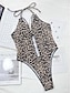billiga One-piece-baddräkter-Dam Badkläder En bit Monokini Baddräkt Öppen rygg Magkontroll Hög midja Smal Semester Standkläder Leopard Halterneck Ärmlös Baddräkter