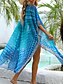 baratos Túnicas, Vestidos &amp; Blusas-Mulheres Roupa de Banho Cobertura roupa de banho Férias Roupa de Praia Gráfico Decote V Manga Longa Fatos de banho