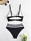 billiga Bikiniset-Dam Badkläder Bikini 2 st Kaxig Baddräkt Öppen rygg Smal Semester Standkläder Färgblock V-hals Ärmlös Baddräkter