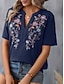 abordables Tops Graphiques pour Femmes-Femme Chemise Chemisier Floral mode Décontractées Manche Courte Col cranté Hauts réguliers du quotidien Brodée Vert Véronèse bleu marine Eté