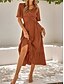 abordables Vestidos de fiesta-Mujer Vestido Midi Vestido informal Vestido de Columpio Vestido de una línea Elegante Básico Casual Vacaciones Diario Ajuste regular Plano Manga Corta Escote en Pico Verde Claro Rojo Verano Primavera