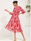 abordables Vestidos de vacaciones-Mujer Vestido maxi Vestido de Columpio Elegante Estilo lindo Mangas divididas Vacaciones Ajuste regular Floral Manga Larga Escote en Pico Rojo Verano Primavera