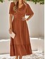 abordables Vestidos de fiesta-Mujer Vestido Midi Vestido informal Vestido de Columpio Vestido de una línea Elegante Básico Casual Vacaciones Diario Ajuste regular Plano Manga Corta Escote en Pico Verde Claro Rojo Verano Primavera