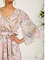 abordables Vestidos de vacaciones-Mujer vestido largo vestido largo Vestido de raso Elegante Mangas anchas Boda Vacaciones Diario Holgado Floral Manga 3/4 Escote en Pico Rosa Verano Primavera Otoño